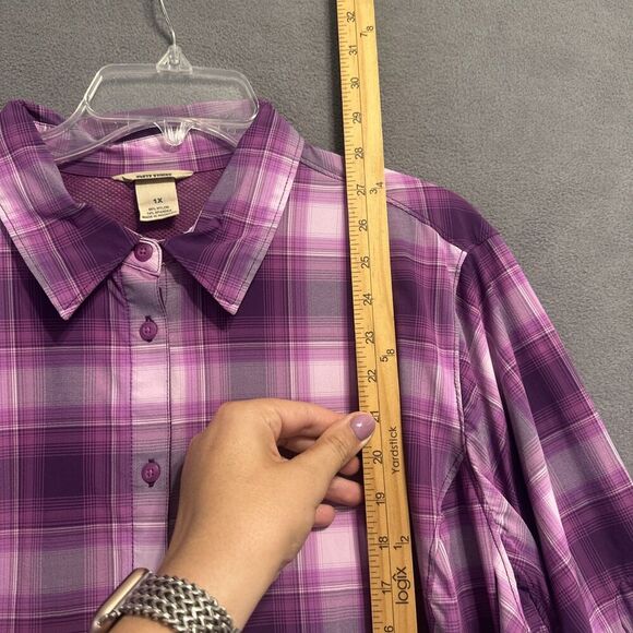 Duluth Trading Co Sidewinder Gardening Shirt Womens 1X Purple Plaid Vented UPF - Picture 10 of 12